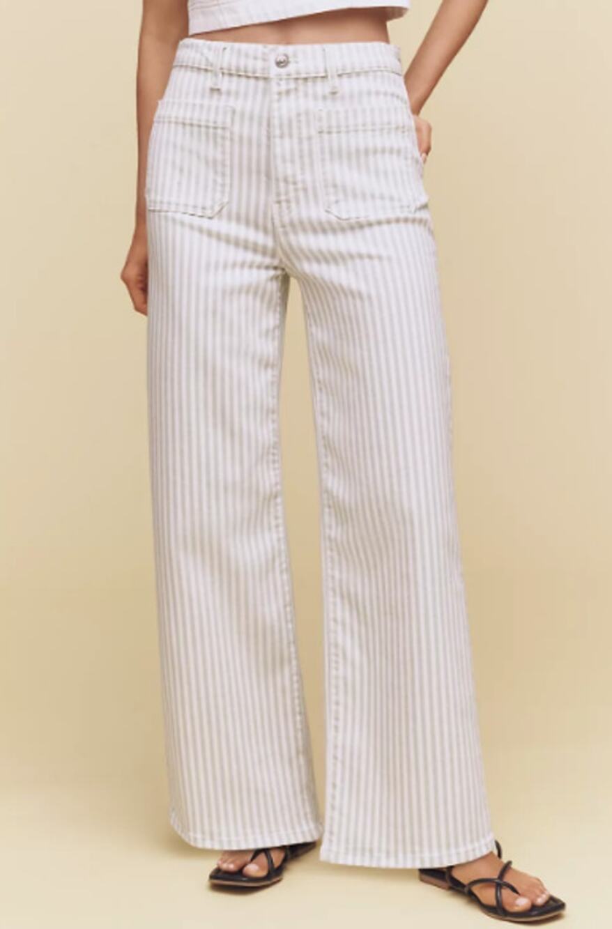 NWOT Frame The Anchor Cropped Wide Leg Green Cream Stripe 26 MSRP $348
